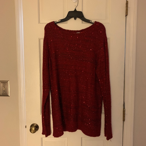 Red sweater with sequence and velvet ribbon ties down the back - Picture 1 of 4